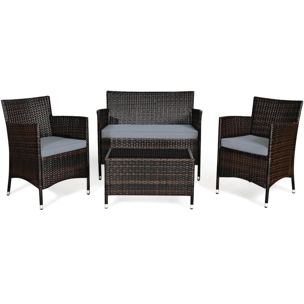 Reviews for HONEY JOY 4Piece Wicker Patio Furniture Set Rattan Sofa
