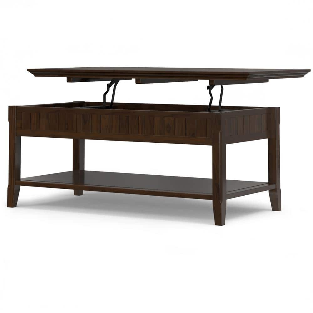 Brunette Brown Wood Lift-Top Coffee Table with Storage
