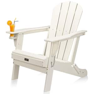 Classic White Folding HDPE Plastic Adirondack Chair with Cup Holder