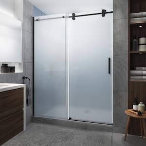 Langham XL 68 in. - 72 in. x 80 in. Frameless Sliding Shower Door with Ultra-Bright Frosted Glass in Matte Black