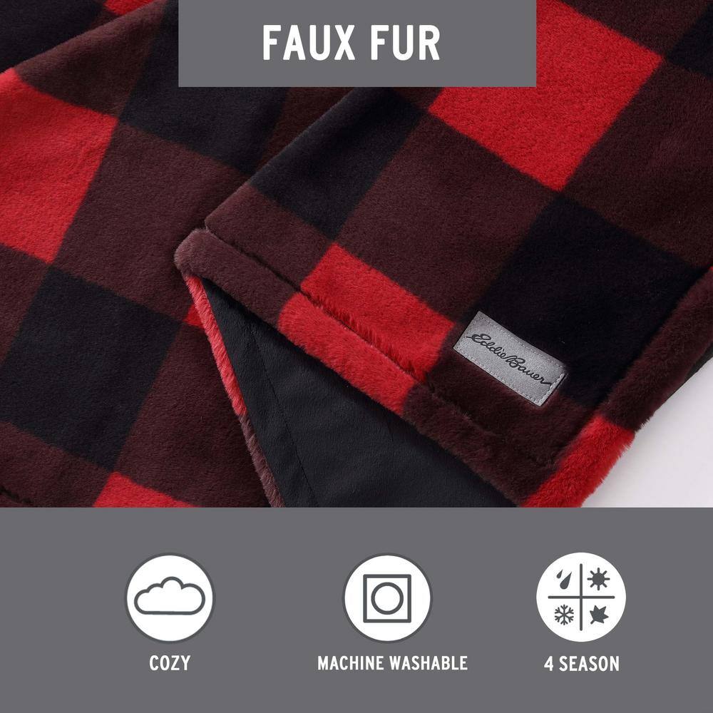 Luxurious Cabin Plaid Red Reversible Throw Blanket with Sherpa Reverse