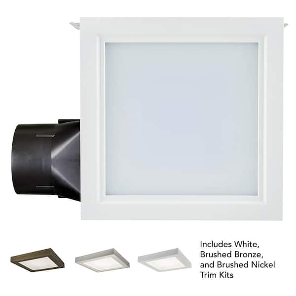 Roomside Decorative 110 CFM Ceiling Bathroom Exhaust Fan with Square LED Panel and Easy Change Trim, ENERGY STAR Roomside Decorative 110 CFM Ceiling Bathroom Exhaust Fan with Square LED Panel and Easy Change Trim, ENERGY STAR