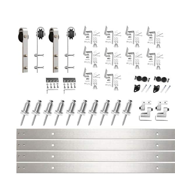 HOMACER 13 ft./156 in. Brushed Nickel Double Track Bypass Z-Shape Sliding Barn Door Hardware Kit - Classic Design Roller