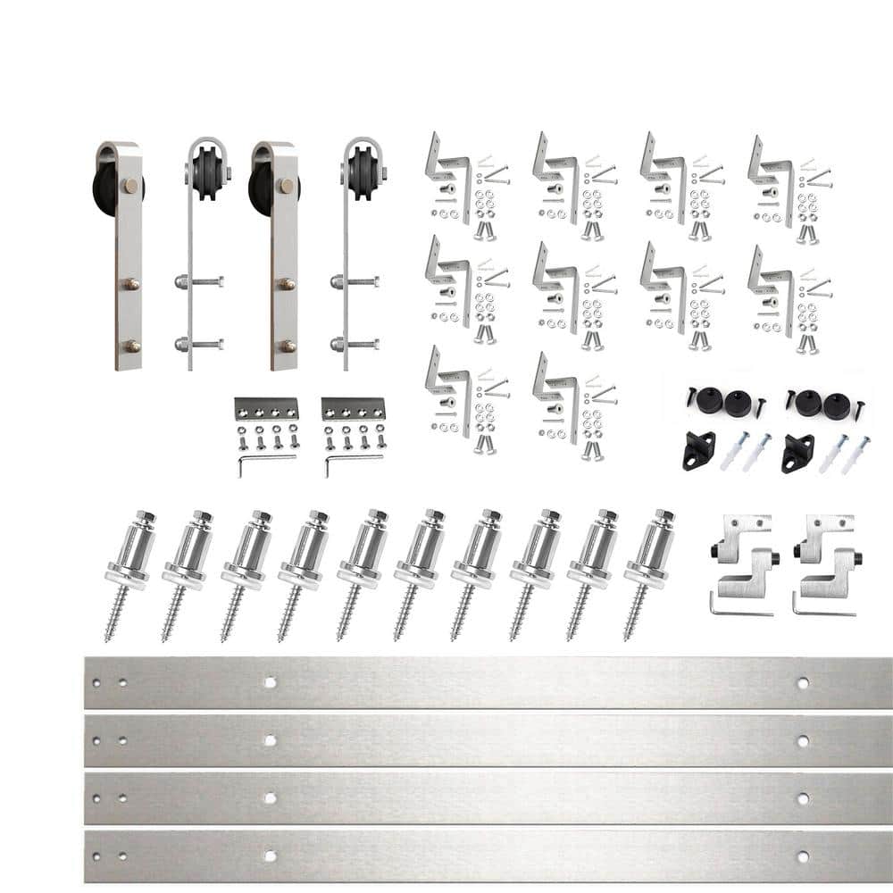 14 ft./168 in. Brushed Nickel Double Track Bypass Z-Shape Sliding Barn Door Hardware Kit - Classic Design Roller price history on PriceWatchPro