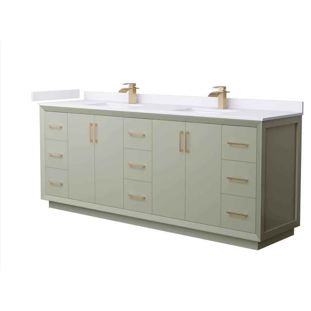 Strada 84 in. W x 22 in. D x 35 in. H Double Bath Vanity in Light Green with White Cultured Marble Top price history on PriceWatchPro