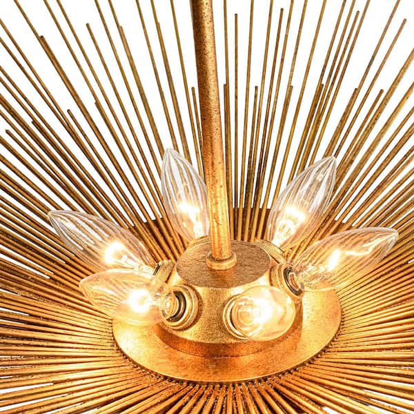 HUOKU Dopul 6-Light 31.9-inch Aged Distressed Brass Pendant Light