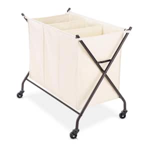 Black/Natural 29.25 in. H x 32 in. W x 17.5 in. D Metal and Fabric 3-Bag Laundry Sorter