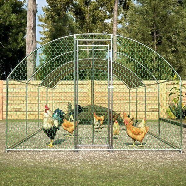 9.84' x 19.68' x 6.56' Outdoor Large Walk-In Chicken Coop Metal Chicken Run Fence with Waterproof and Anti-UV Cover