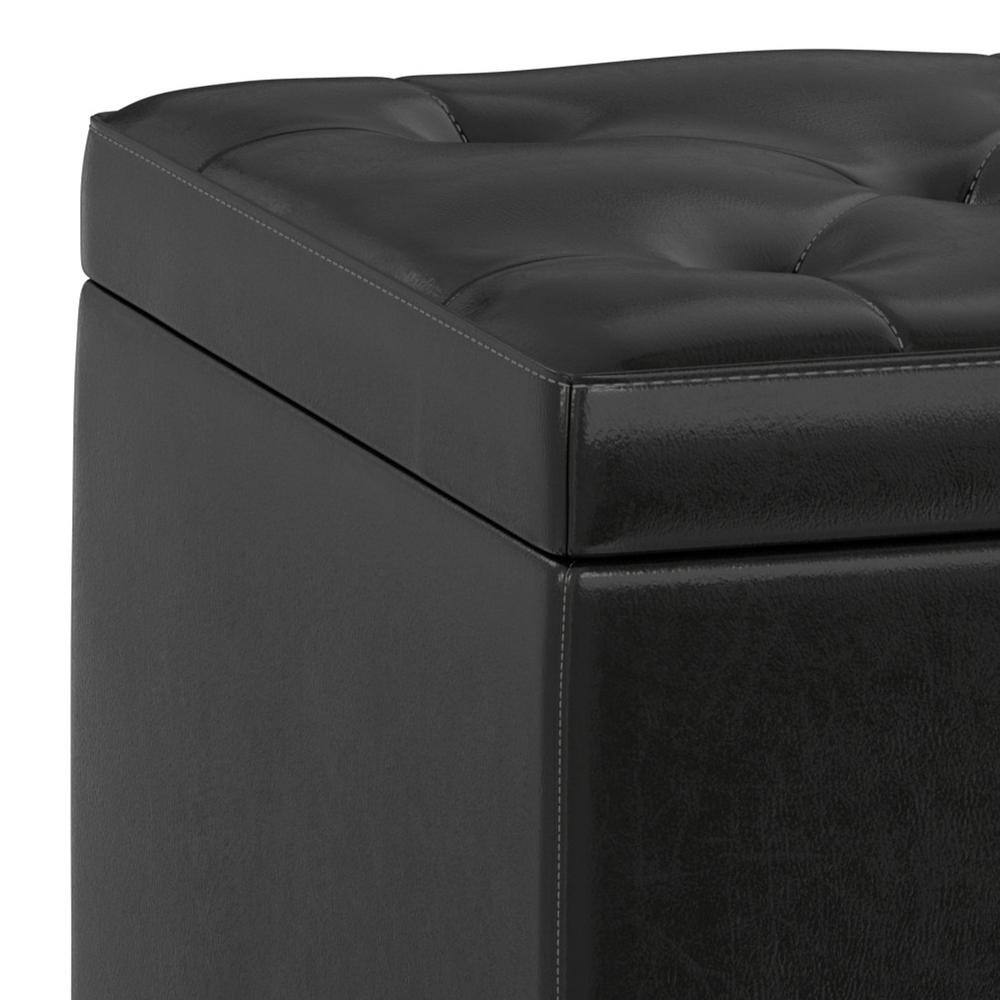 Hamilton Midnight Black Faux Leather Tufted Storage Footstool