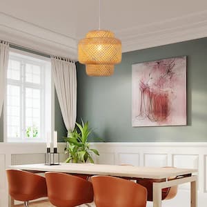 1-Light Yellow Pendant Light with Bamboo Vine Shade for Bedroom Dining Room