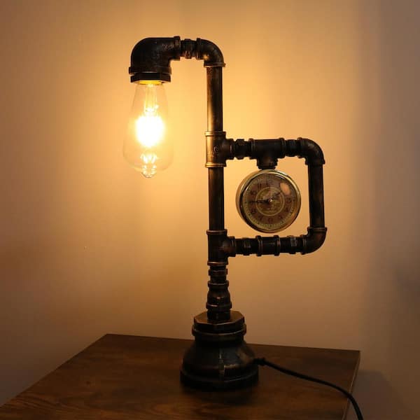 verbanning rechtdoor Maryanne Jones LamQee 17 .3 in. H. Antique Brass Steampunk Industrial Retro Metal Water  Pipe Table Lamp with Clock Style 06FTL0131ASP - The Home Depot
