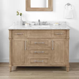 Aberdeen 48 in. Single Sink Freestanding Antique Oak Bath Vanity with Carrara Marble Top (Assembled)