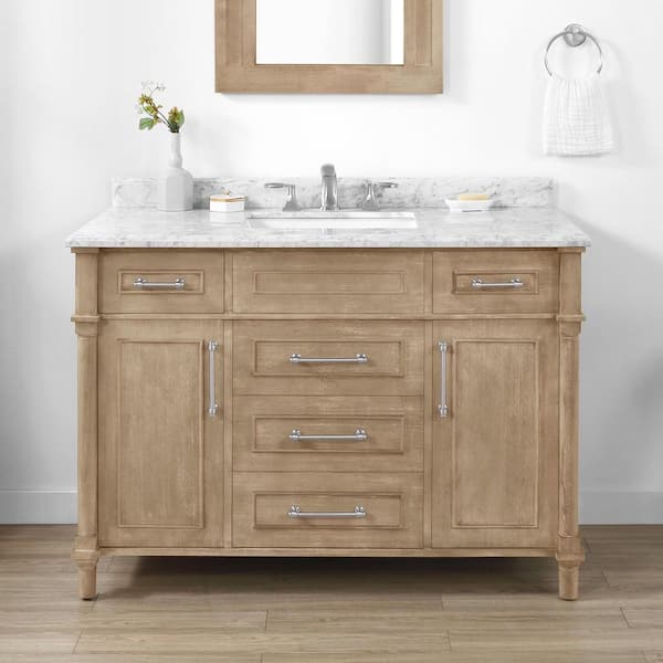 Aberdeen 48 in. Single Sink Antique Oak Bath Vanity with Carrara Marble Top (Assembled)