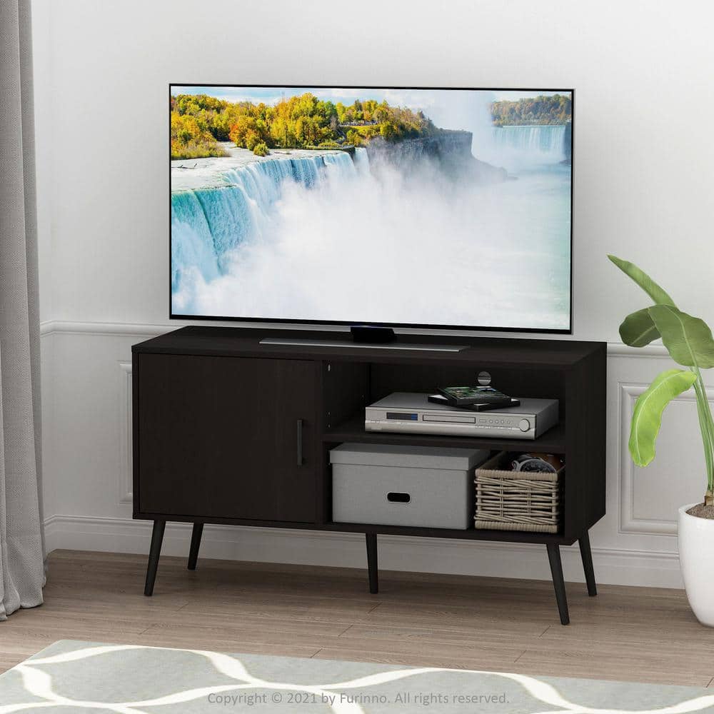 Espresso Mid-Century TV Stand with Cabinet and Shelves