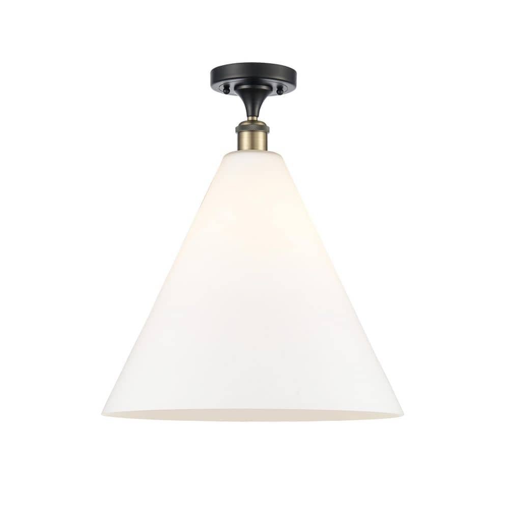 Berkshire 16 in. 1-Light Black Antique Brass Industrial Semi-Flush Mount with Frosted Glass Shade price history on PriceWatchPro