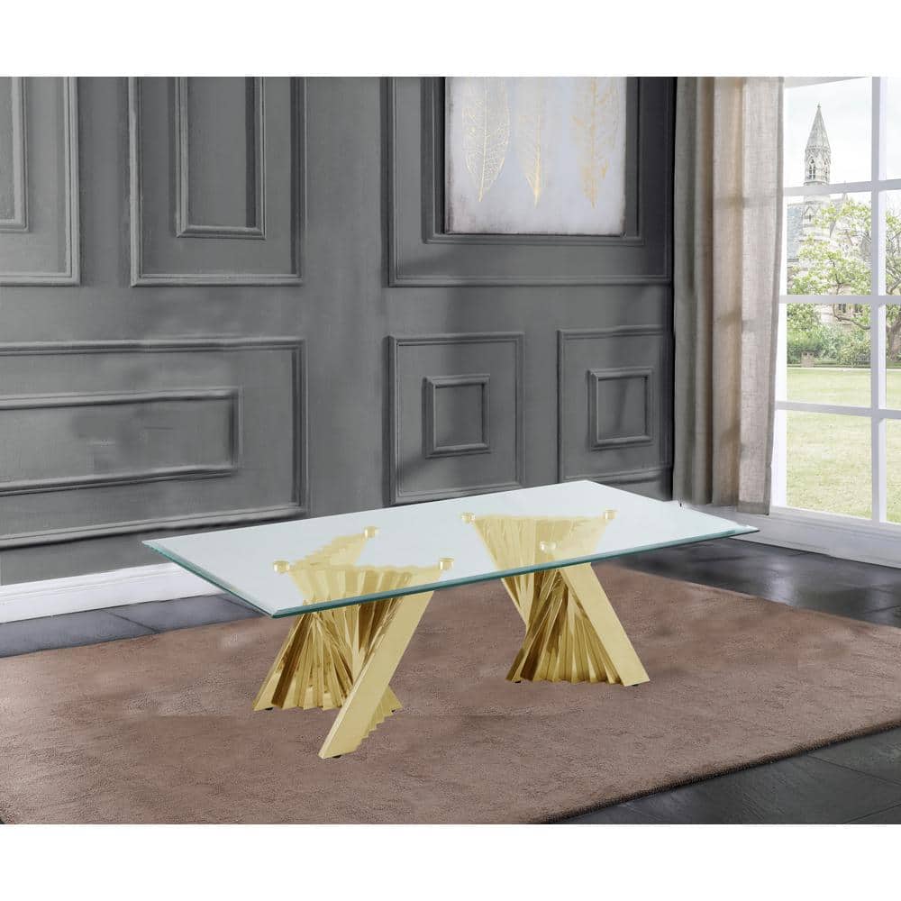 Spiral Gold Stainless Steel and Tempered Glass 3-Piece Coffee Table Set