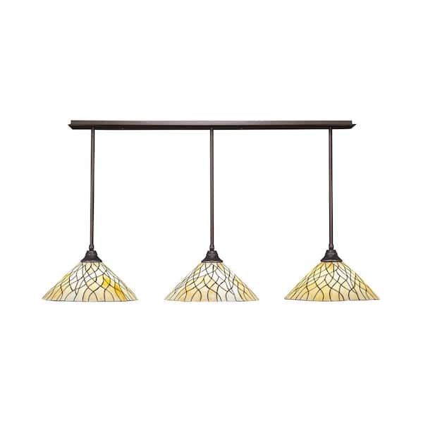 Unbranded Livingston 100-Watt 3 Light Brown Linear Pendant Light with 16 in. Sandhill Art Glass Shades No Bulbs Included
