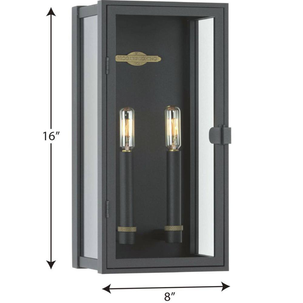 Textured Black 2-Light Outdoor Wall Lantern with Clear Glass