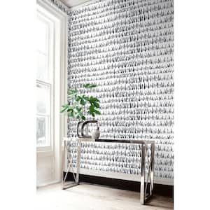 60.75 sq. ft. Black and White Brush Marks Paper Unpasted Wallpaper Roll