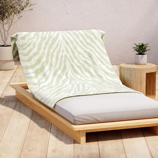 Sage Green / Light Sage Green Zebra 100% Cotton Retro Oversized, 36 in. x 68 in. Beach and Pool Towels