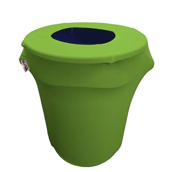 LA Linen Stretch Spandex Trash Can Cover 32 Gal. Round in Lime