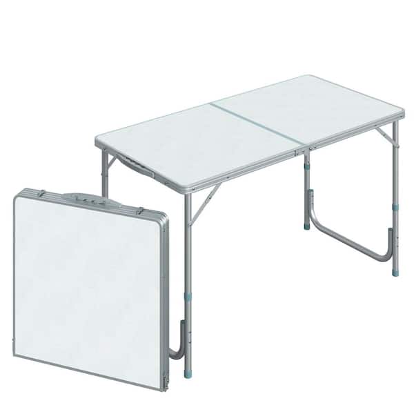 Tileon 47 in. Rectangular Aluminum Portable Folding Outdoor Picnic Table with Adjustable Anti-slip Feet Seats 6 People, White