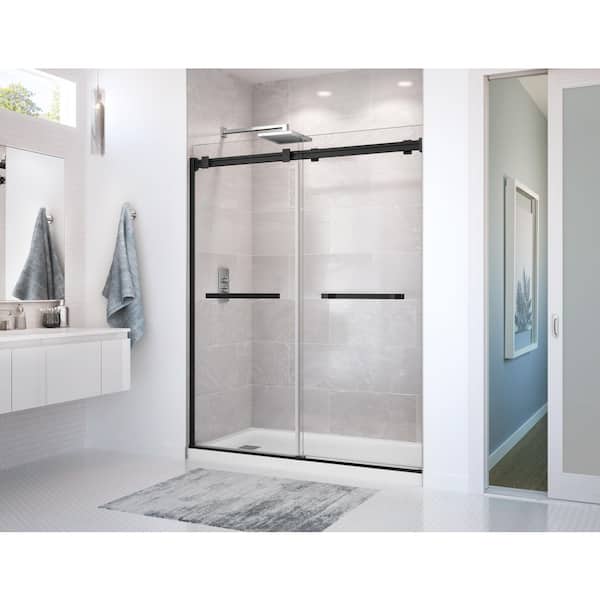 Duel 56-58 ½ x 70 ½-74 in. 8mm Bypass Shower Door for Alcove Installation with Clear glass in Matte Black