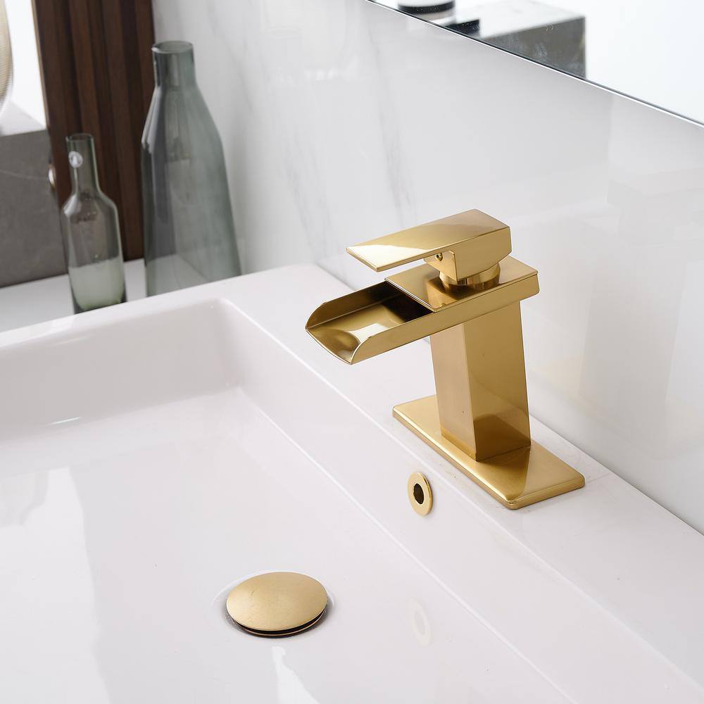 Gold Polished Brass Single-Handle Waterfall Bathroom Faucet