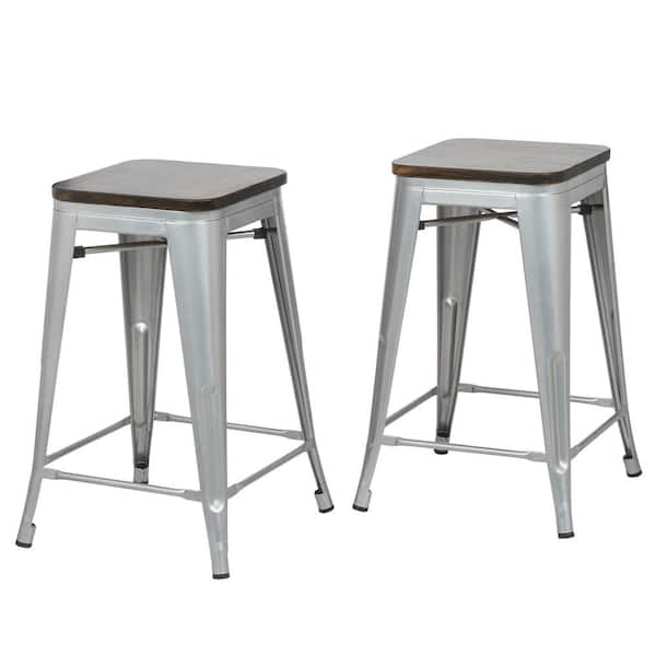 Carolina Forge Cormac 24 in. Rustic Silver Seat Counter Stool Set