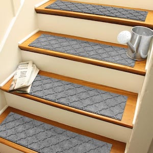 Waterhog Cordova Medium Gray 8.5 in. x 30 in. PET Polyester Indoor Outdoor Stair Tread Cover (Set of 4)