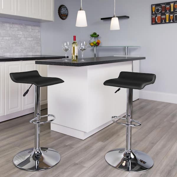 Adjustable Height Black Cushioned Bar Stool