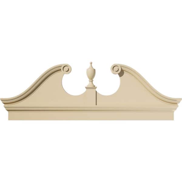 Ekena Millwork 66-in W x 23-3/8-in H x 2-3/4-in P Rams Head Signature Urethane Combination Pediment (Urn Ships Unattached in Box), Prim