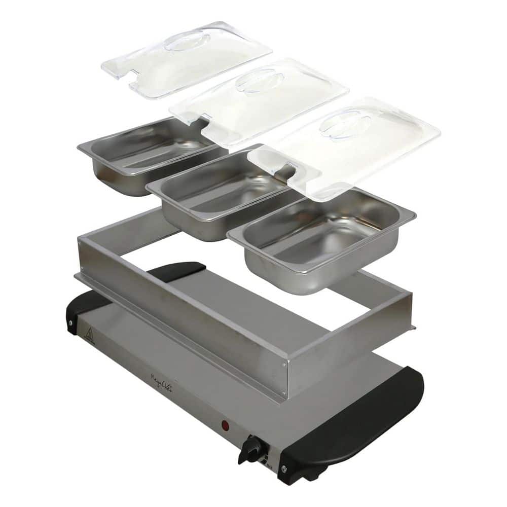 MegaChef Stainless Steel Buffet Server with 3 Sectional Trays