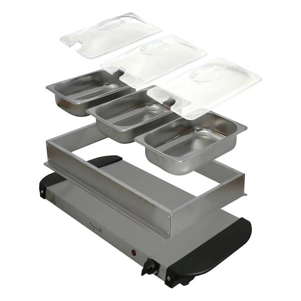 1.5 L Stainless Steel Warming Tray with 3 Crocks 1.5 L Stainless Steel Warming Tray with 3 Crocks