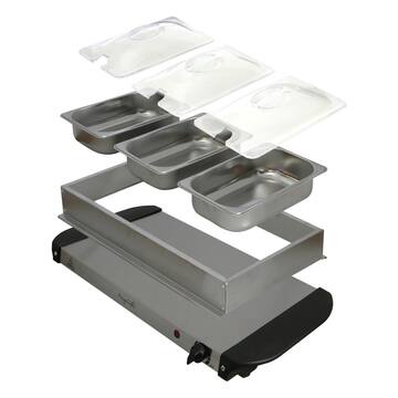 1.5 L Stainless Steel Warming Tray with 3 Crocks