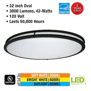 32 in. Matte Black Orbit Oval Adjustable Color Temperatures LED Flush Mount Ceiling Light 3000 Lumens Dimmable