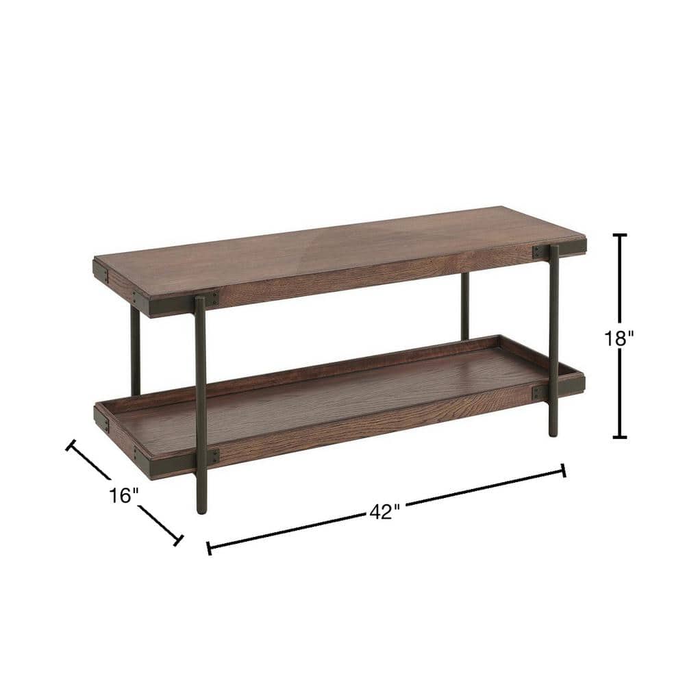 Kyra Rustic Oak and Metal 42" Bench with Shelf