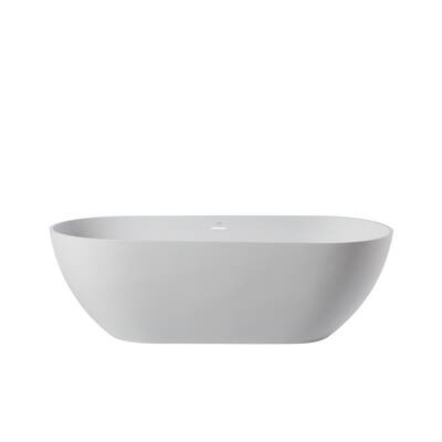 59 in. Stone Resin Flatbottom Solid Surface Freestanding Double Slipper Soaking Bathtub in White with Brass Drain