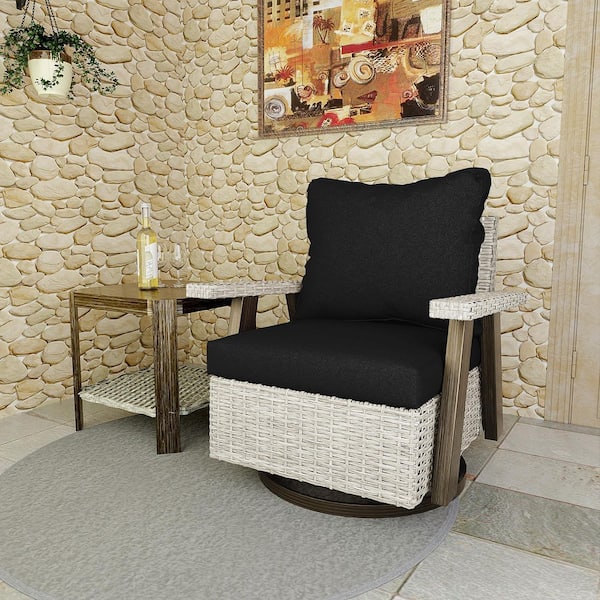 INMITOM 2-Piece Wicker Patio Swivel Outdoor Rocking Chair Set with Black Cushions and Table