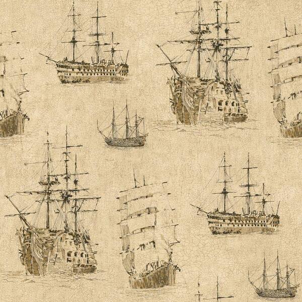 The Wallpaper Company 8 in. x 10 in. Beige Nautical Ships Wallpaper Sample-DISCONTINUED