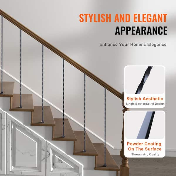 VEVOR Staircase Metal Balusters 44 in. Hx 0.51 in. W Black Galvanized Steel Stair Railing Kit Deck Baluster (10-Pack)