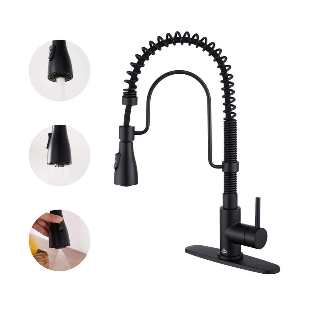Matte Black Stainless Steel Pull-Down Kitchen Faucet with Spray