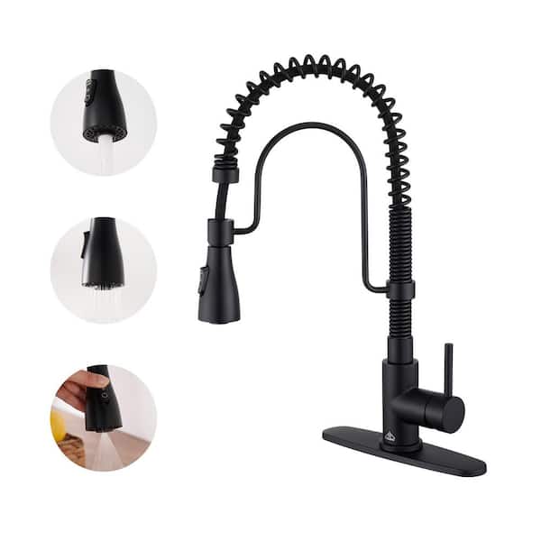 Single-Handle Pull Down Sprayer Kitchen Faucet with Advanced 3 Function Spray in Matte Black
