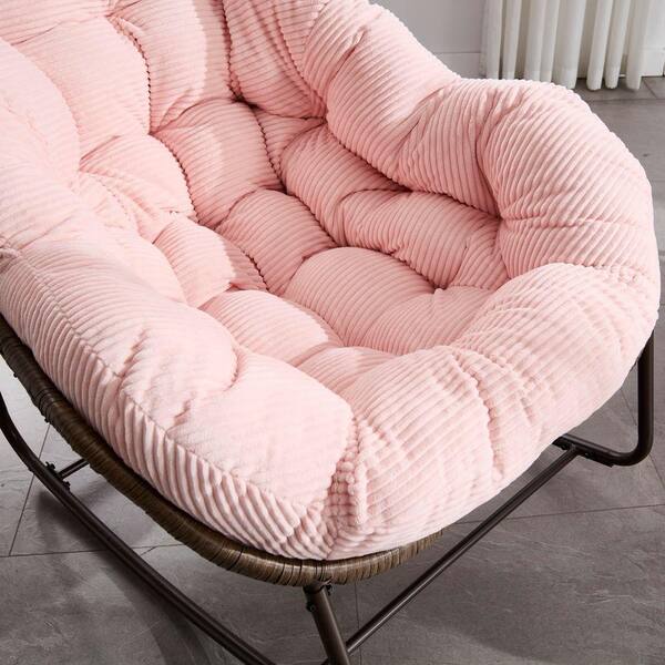 Wicker Outdoor Rocking Chair with Pink Cushion, Rattan Padded