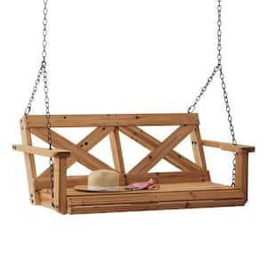 Farmhouse 55 in. 2-Person All Cedar Wood Outdoor Porch Patio Swing with Chains, Supports up to 600 lbs.