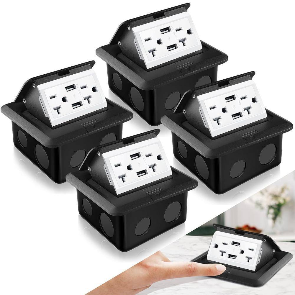 Black Pop-Up Floor Outlet Kit with USB Ports and Wall Plate