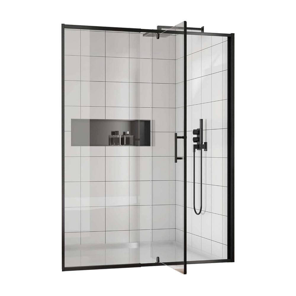 50 in. to 54 in. W x 71 in. H Pivot Semi-Frameless Shower Door in Black wit