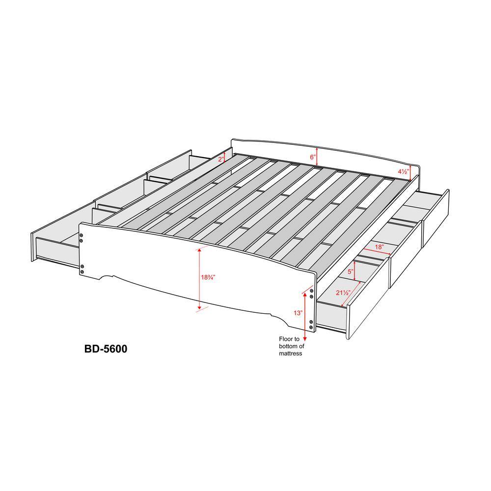 Full Black Pine Wood Platform Bed with 6 Storage Drawers