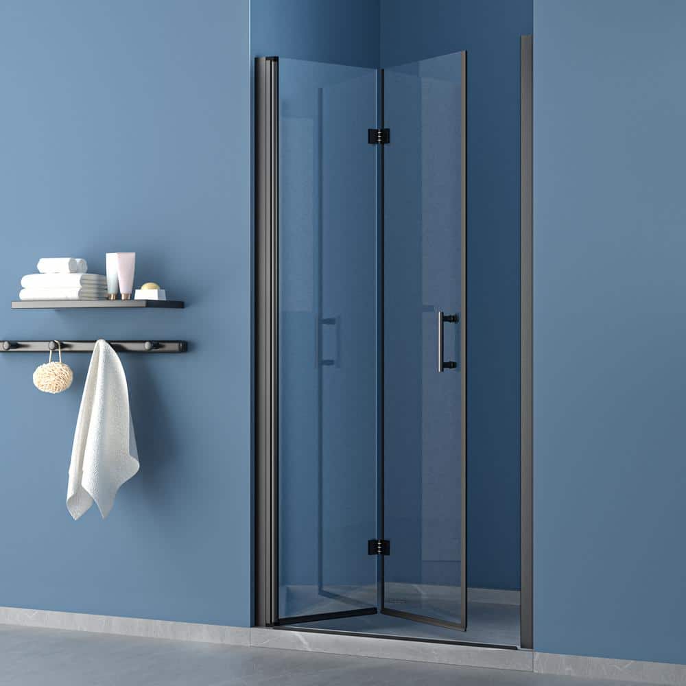 Matte Black Frameless Glass Bifold Shower Door 30" x 72"