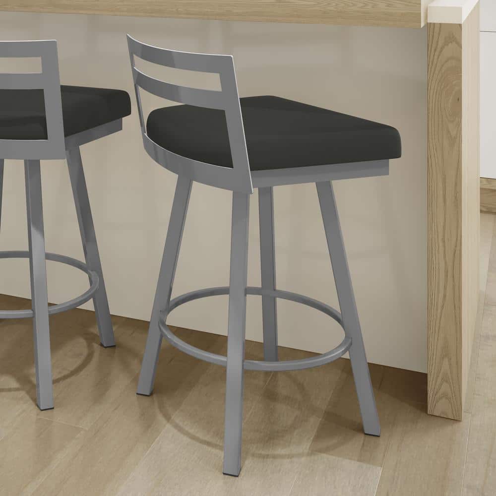 Derek Black Faux Leather Swivel Bar Stool with Metal Frame
